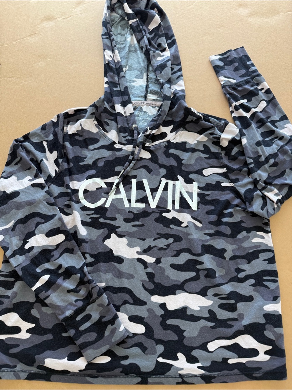 Calvin Klein Women’s Hooded Lightweight Sweatshirt - Black, Gray, White Camo.